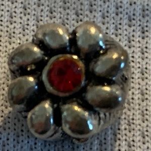 NWOT Silver Plated Flower w Red Gem Center Charm